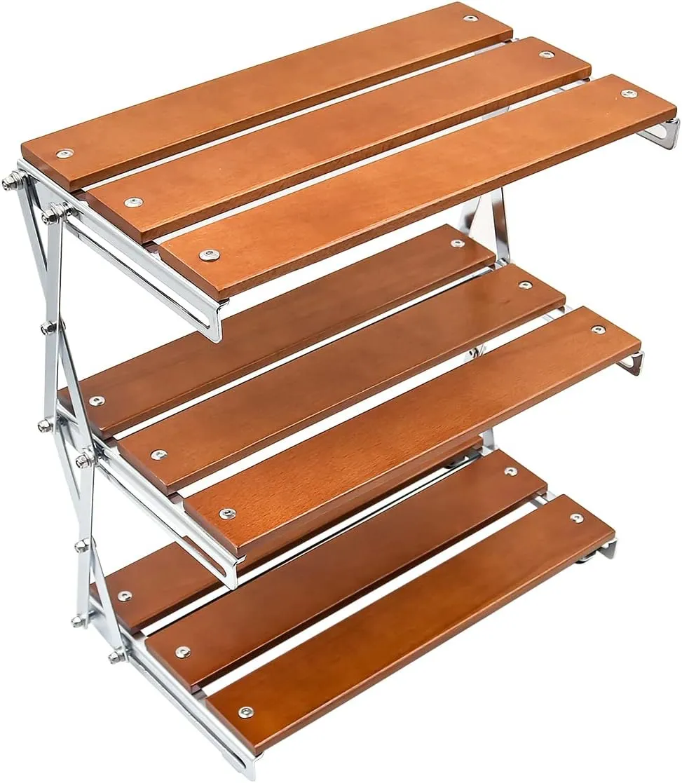 Portable Camping Rack 3 Layered Outdoor Camping Table 3 Tier Foldable Rack Shelf Picnic Desk Outdoor for Camp Party Picnic Beach BBQ Grill Cooking