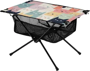 Portable Camping Table Blue Pink Cat Kitten Outdoor Foldable Camp Tables for Outside, Camping, Hiking, Tailgating