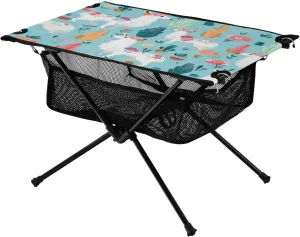 Portable Camping Table Foldable with Mesh Storage Lightweight Compact Camp Tent Side Table for Outside,Camping,Hiking,Tailgating,Alpaca