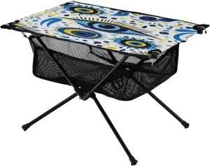 Portable Camping Table Foldable with Mesh Storage Lightweight Compact Camp Tent Side Table for Outside,Camping,Hiking,Tailgating,Blue Eye
