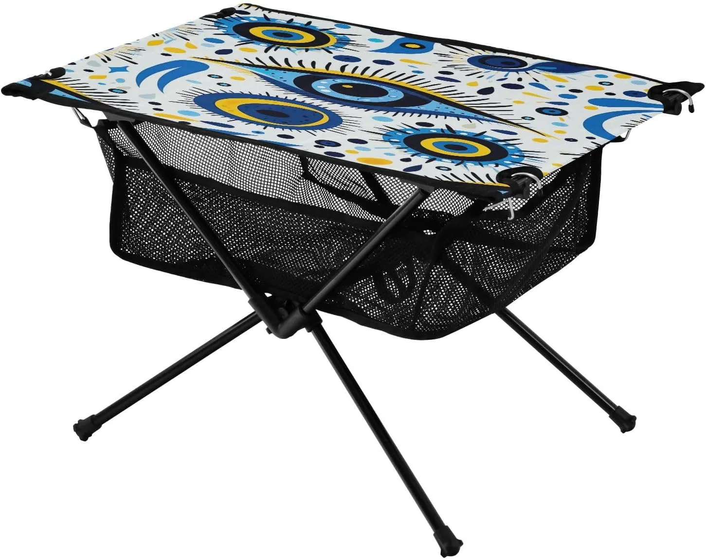 Portable Camping Table Foldable with Mesh Storage Lightweight Compact Camp Tent Side Table for Outside,Camping,Hiking,Tailgating,Blue Eye