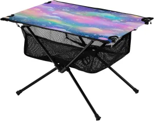 Portable Camping Table Foldable with Mesh Storage Lightweight Compact Camp Tent Side Table for Outside,Camping,Hiking,Tailgating,Dreamy Sky