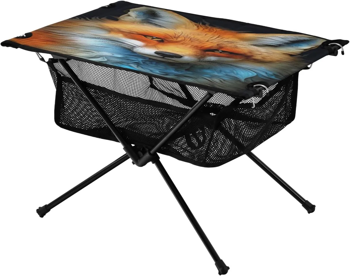 Portable Camping Table Foldable with Mesh Storage Lightweight Compact Camp Tent Side Table for Outside,Camping,Hiking,Tailgating,Fox