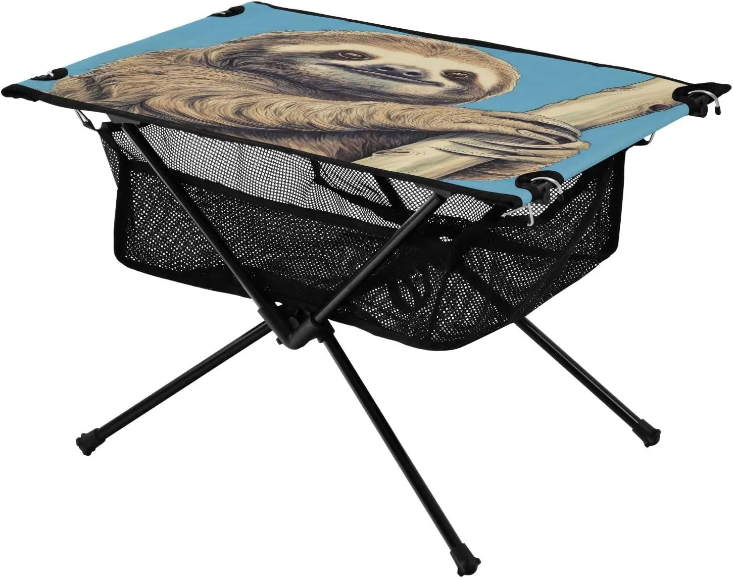 Portable Camping Table Foldable with Mesh Storage Lightweight Compact Camp Tent Side Table for Outside,Camping,Hiking,Tailgating,Sloth
