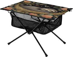 Portable Camping Table Foldable with Mesh Storage Lightweight Compact Camp Tent Side Table for Outside,Camping,Hiking,Tailgating,Sloth