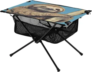 Portable Camping Table Foldable with Mesh Storage Lightweight Compact Camp Tent Side Table for Outside,Camping,Hiking,Tailgating,Sloth