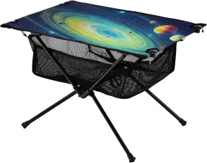 Portable Camping Table Foldable with Mesh Storage Lightweight Compact Camp Tent Side Table for Outside,Camping,Hiking,Tailgating,Space Galaxy