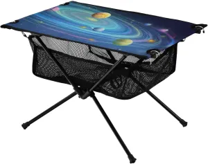 Portable Camping Table Foldable with Mesh Storage Lightweight Compact Camp Tent Side Table for Outside,Camping,Hiking,Tailgating,Space Galaxy