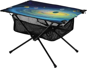 Portable Camping Table Foldable with Mesh Storage Lightweight Compact Camp Tent Side Table for Outside,Camping,Hiking,Tailgating,Space Galaxy
