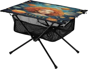 Portable Camping Table Foldable with Mesh Storage Lightweight Compact Camp Tent Side Table for Outside,Camping,Hiking,Tailgating,Space Painting