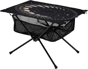 Portable Camping Table Foldable with Mesh Storage Lightweight Compact Camp Tent Side Table for Outside,Camping,Hiking,Tailgating,Sun and Moon