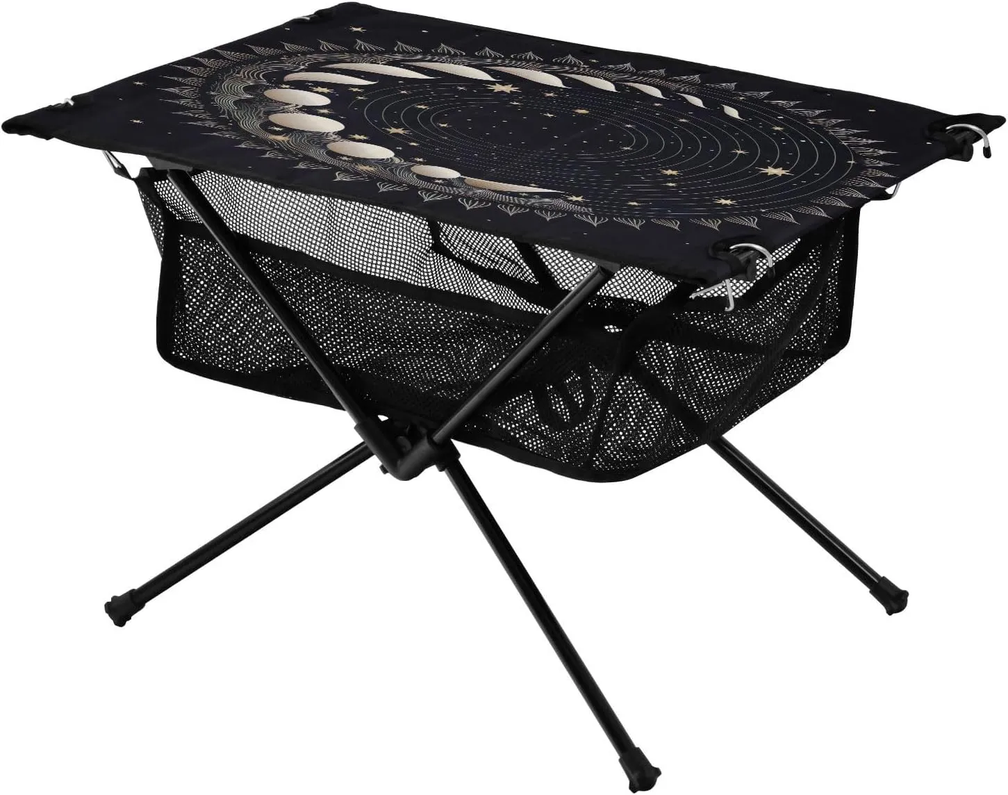 Portable Camping Table Foldable with Mesh Storage Lightweight Compact Camp Tent Side Table for Outside,Camping,Hiking,Tailgating,Sun and Moon