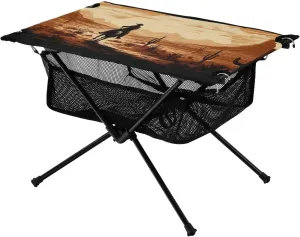 Portable Camping Table Foldable with Mesh Storage Lightweight Compact Camp Tent Side Table for Outside,Camping,Hiking,Tailgating,Western Desert Cowboy