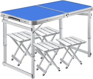 Portable Camping Table,folding picnic set,Aluminum Camping Table With umbrella hole,Portable Outdoor Dining Table with 4 Aluminum Stools, Travel Picnic Table And Chairs, For Outdoor Pool BBQ ( Color :