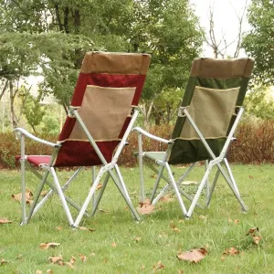 Portable Chairs Outdoor Portable Fishing Chair Folding Camping Chairs Garden High Back Recliner for Picnic Beach Hiking BBQ (Color : Red)