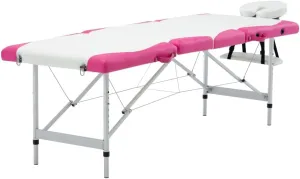 Portable Comfort with 4-Zone Foldable Massage Table, Adjustable Height, Durable Foam Padding, White and Pink