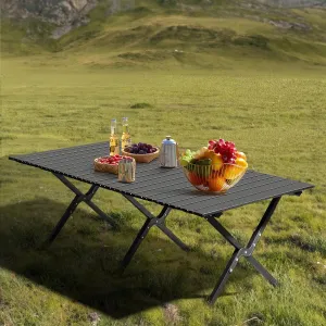 Portable Folding Camping Side Table, 45.67"L x 23.62"W x 16.54"H Lightweight Carbon Steel Tabletop, Supports 220 LBS, Easy to Assemble and Carry, Perfect for Camping, Picnics, and Outdoor Activities