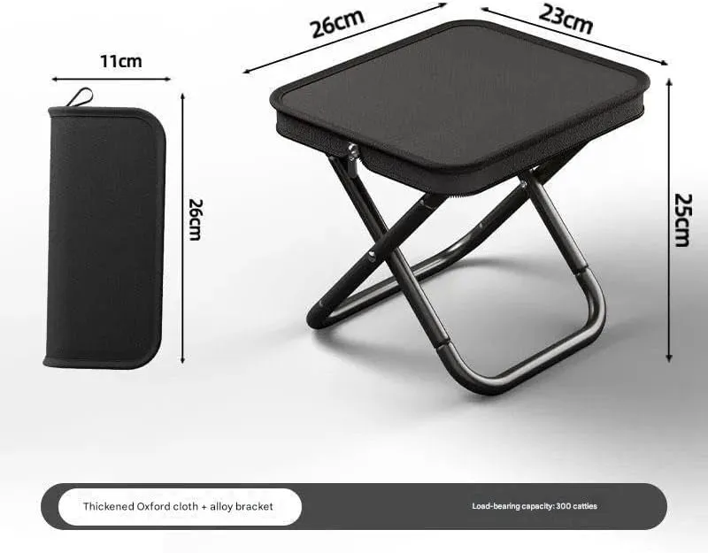 Portable Folding Camping Stool – Compact Outdoor Tripod Chair for Travel, Fishing, Hiking, Subway & Queuing – Carbon Steel Frame, Oxford Fabric, 26×23×25cm, Black or Khaki(Black)