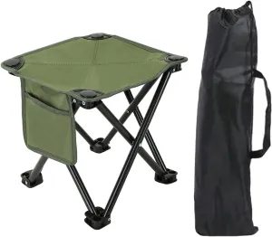 Portable Folding Camping Stool with Side Pocket Lightweight Foot Stool Small Foldable Chair for Travel Walking Picnic Garden