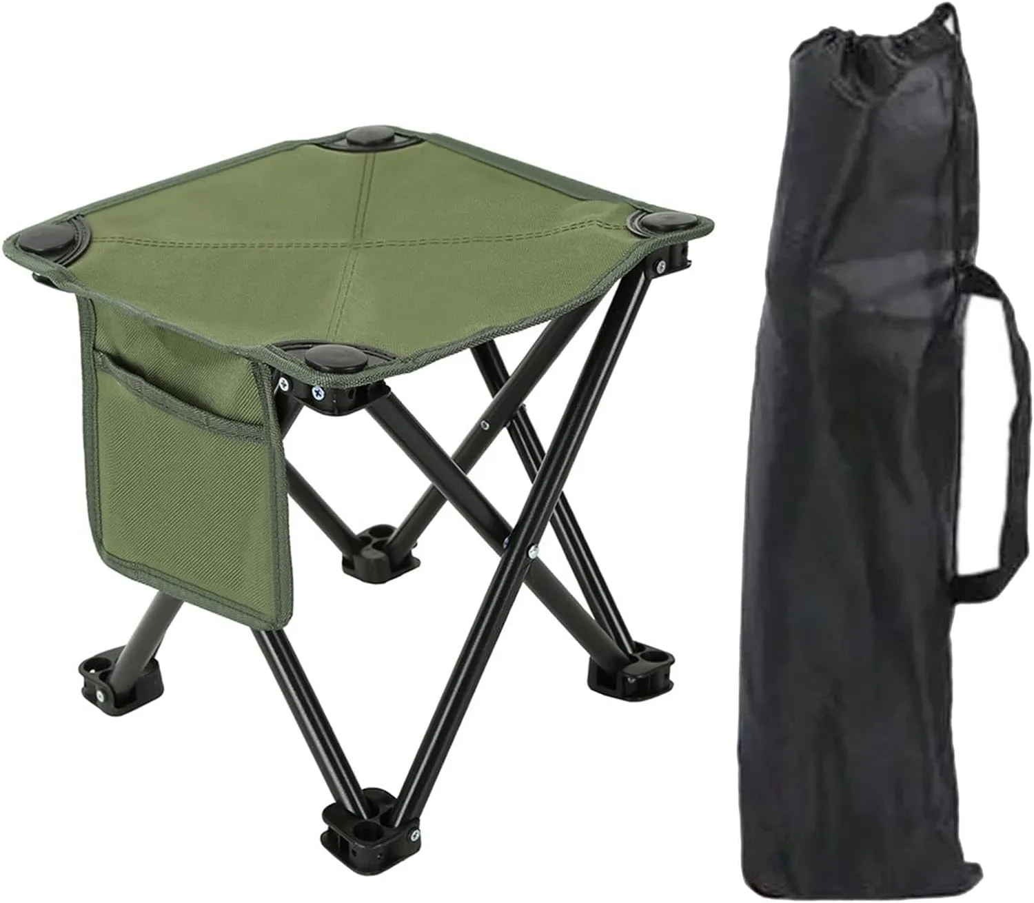 Portable Folding Camping Stool with Side Pocket Lightweight Foot Stool Small Foldable Chair for Travel Walking Picnic Garden