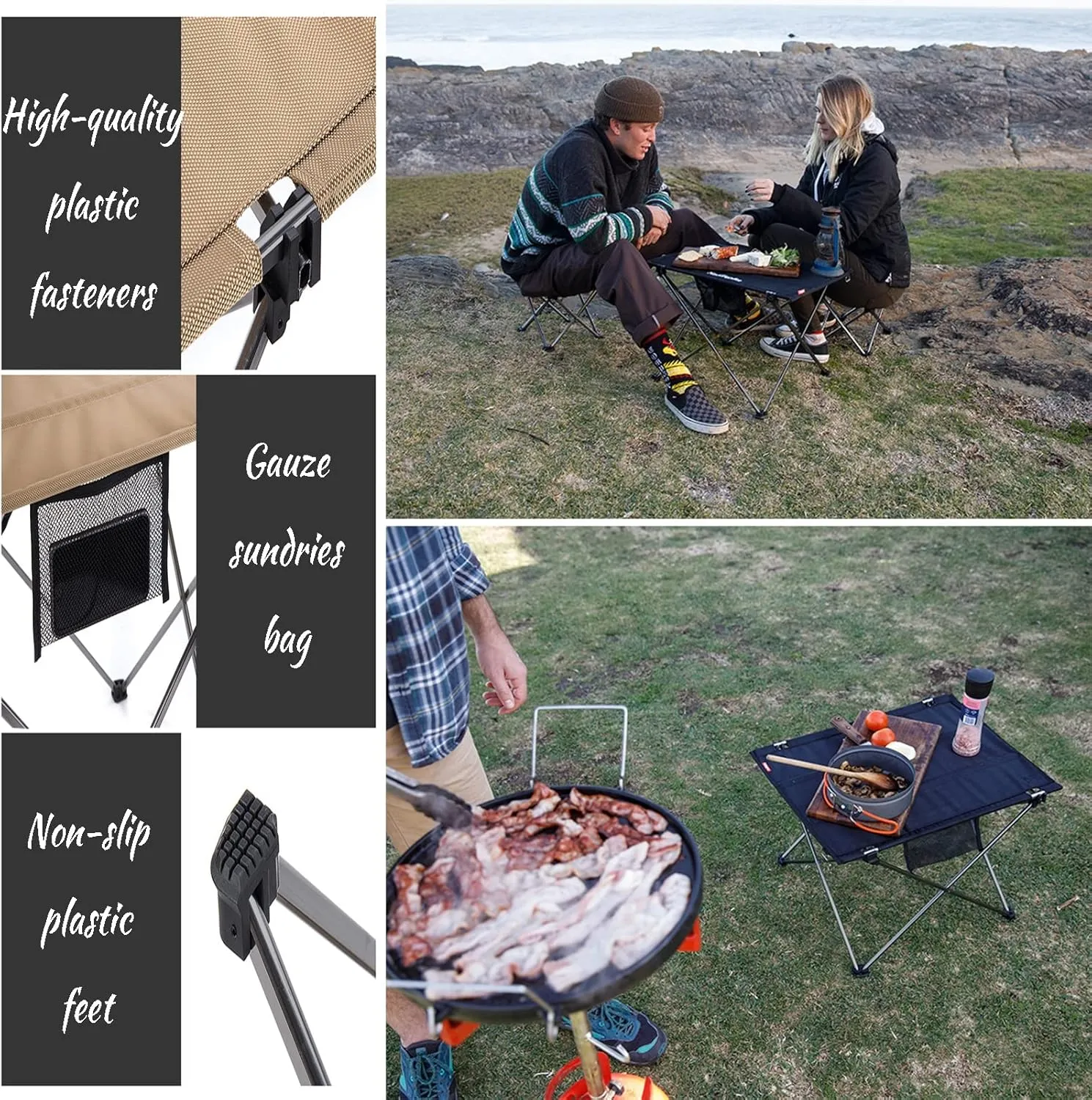 Portable Folding Camping Table 1 Pack, Folding Side Table Aluminum Splicable Picnic Table for Outdoor Cooking, Hiking, Travel, Picnic,Black,S