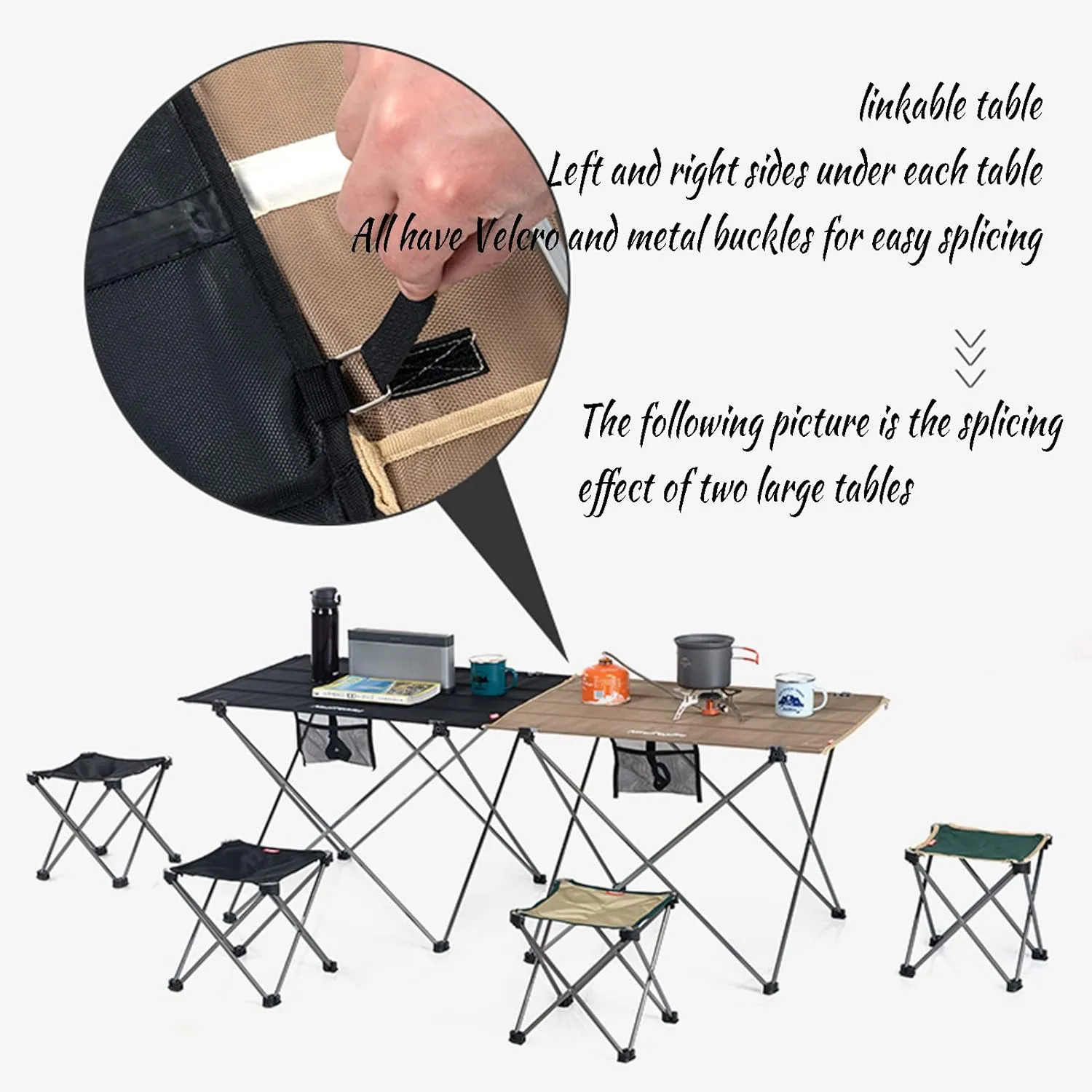 Portable Folding Camping Table 1 Pack, Folding Side Table Aluminum Splicable Picnic Table for Outdoor Cooking, Hiking, Travel, Picnic,Black,S