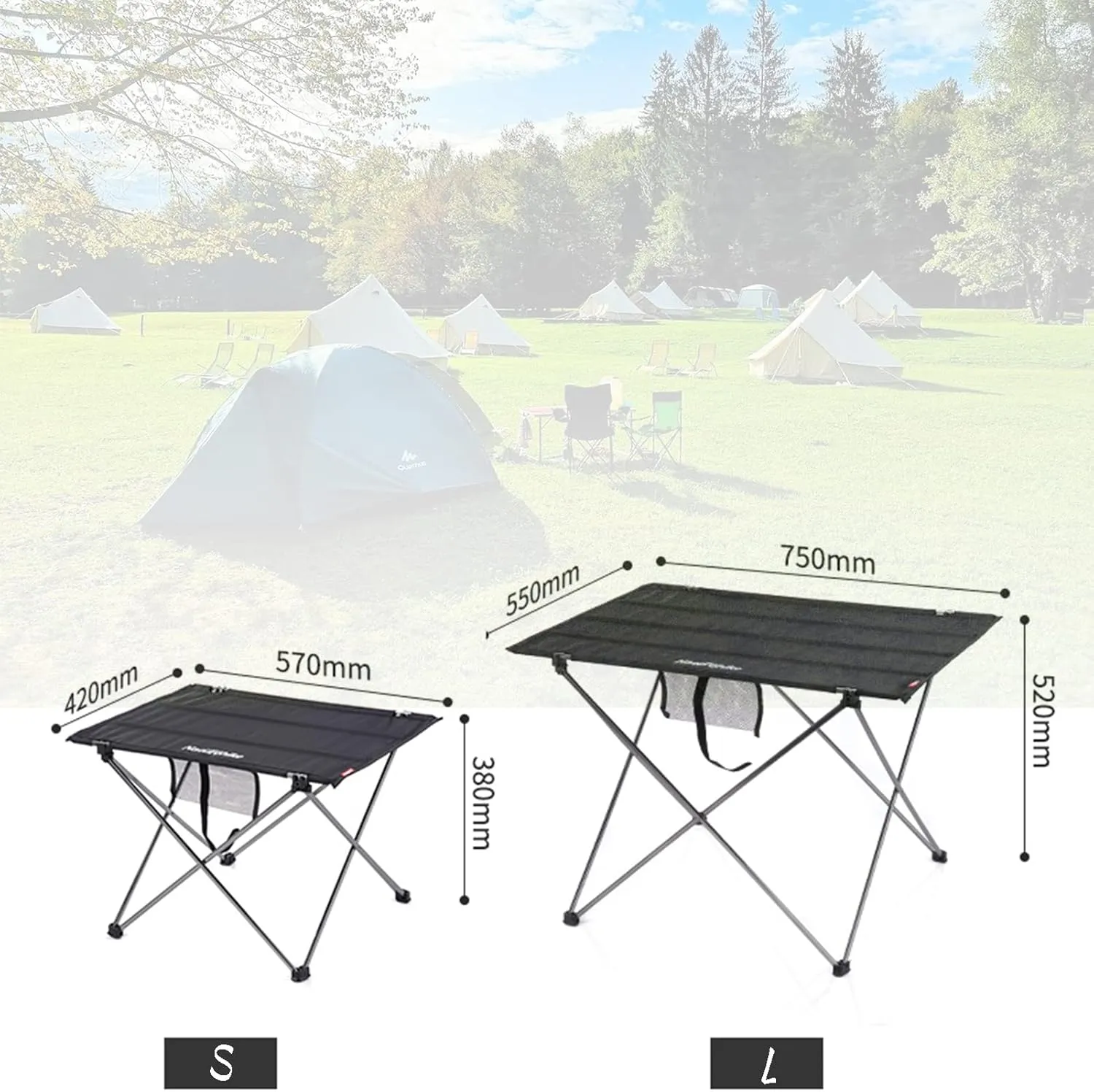Portable Folding Camping Table 1 Pack, Folding Side Table Aluminum Splicable Picnic Table for Outdoor Cooking, Hiking, Travel, Picnic,Black,S