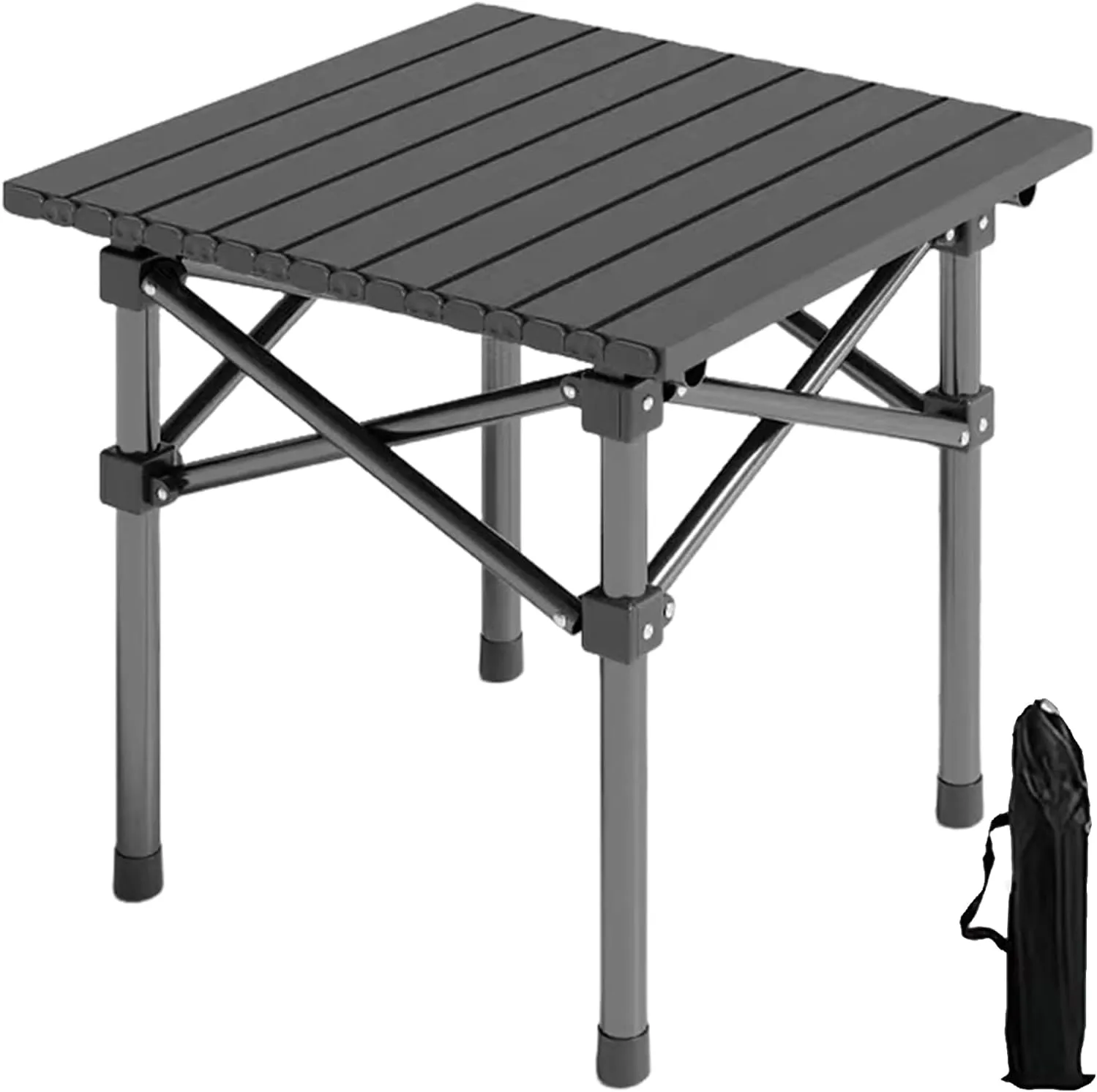 Portable Folding Camping Table for 2-4 Persons, Carbon Steel Height Adjustable Lightweight Metal Tables with Carry Bag for Picnic BBQ Black