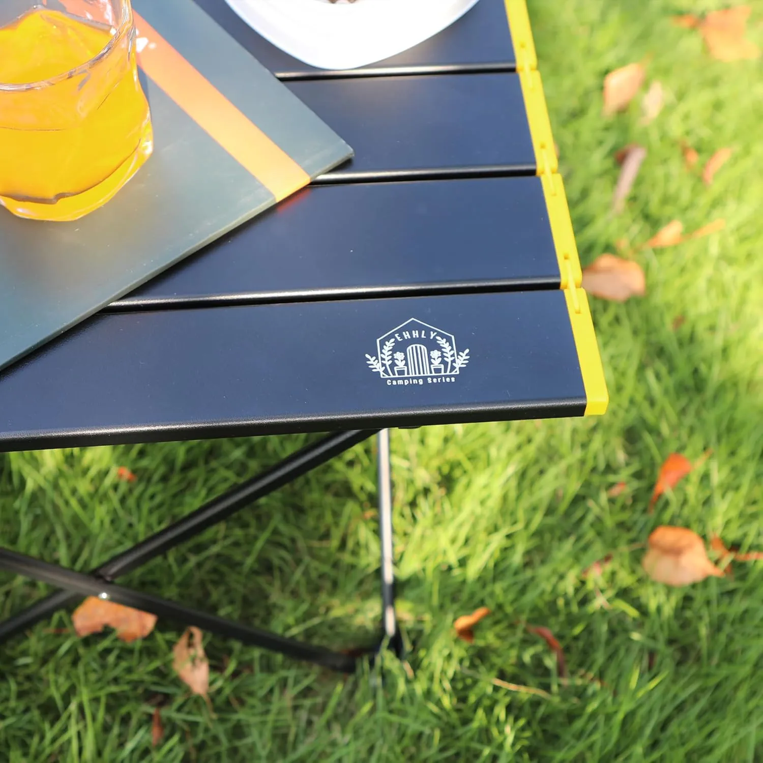 Portable Folding Camping Table, Large Compact Aluminum Beach Picnic Table, Lightweight Collapsible Outdoor Camp Tables That Folds & Rolls Up, Beach Gear Essentials Camp Accessories, Black