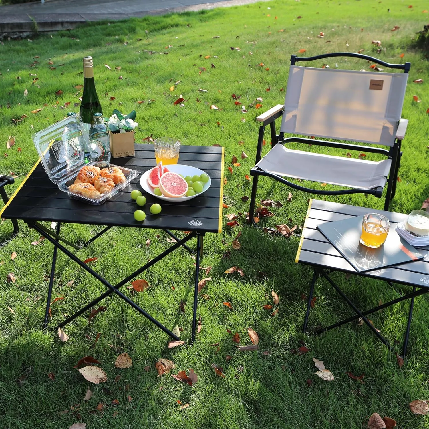 Portable Folding Camping Table, Large Compact Aluminum Beach Picnic Table, Lightweight Collapsible Outdoor Camp Tables That Folds & Rolls Up, Beach Gear Essentials Camp Accessories, Black