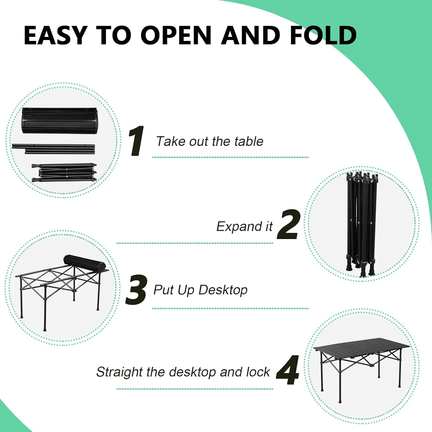 Portable Folding Camping Table, Roll-Up Aluminum Table with Carry Bag, Lightweight Design for Beach, Travel, and Outdoor Adventures Black 95×55×50cm/37×21×19.7in