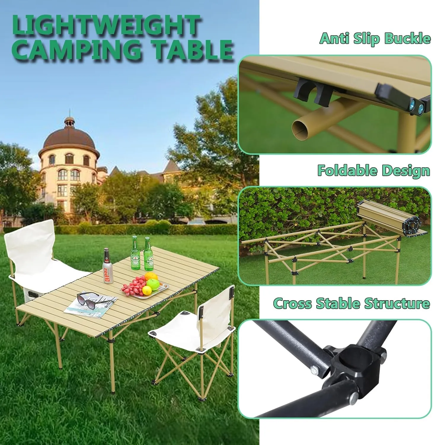 Portable Folding Camping Table, Roll-Up Aluminum Table with Carry Bag, Lightweight Design for Beach, Travel, and Outdoor Adventures Black 95×55×50cm/37×21×19.7in