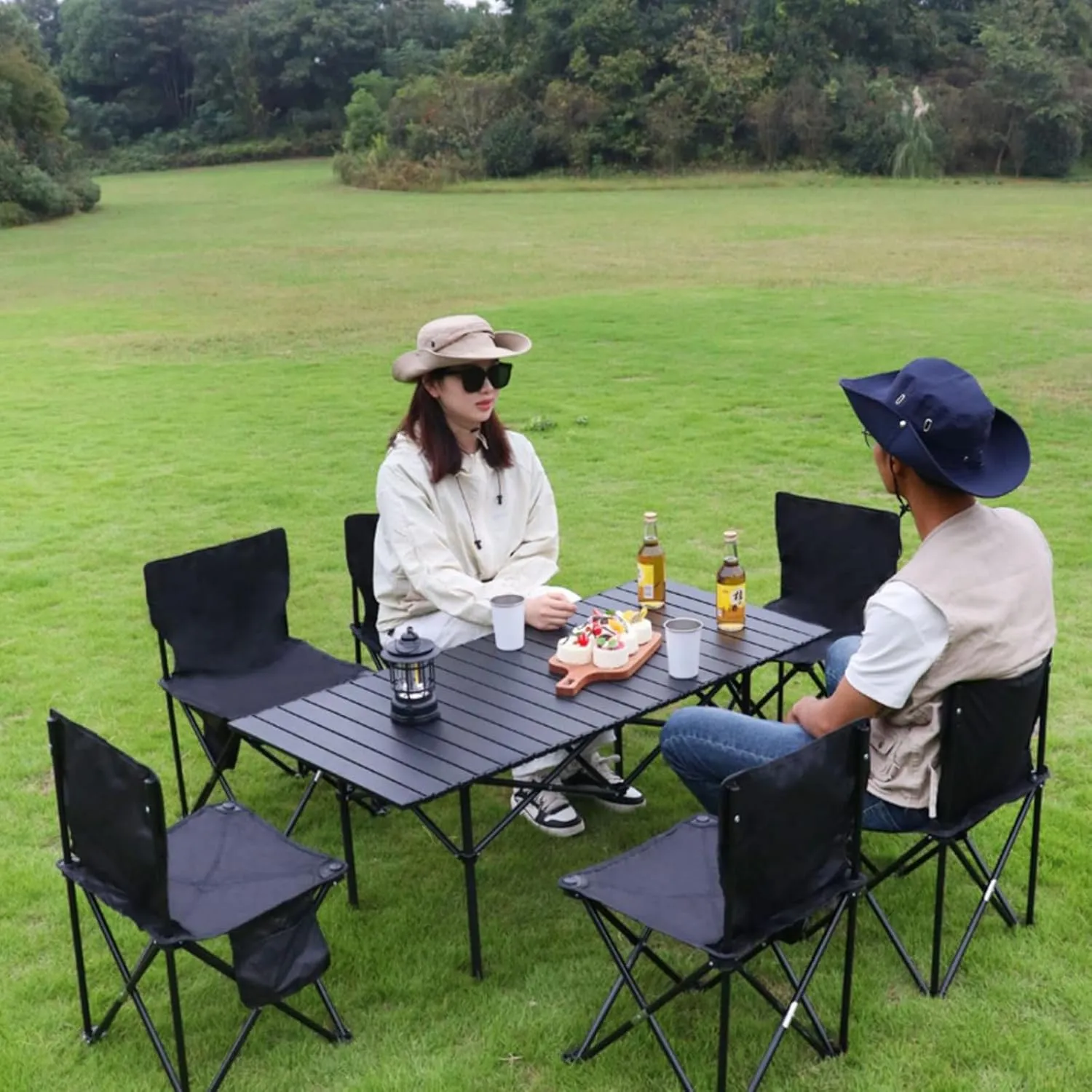 Portable Folding Camping Table, Roll-Up Aluminum Table with Carry Bag, Lightweight Design for Beach, Travel, and Outdoor Adventures Black 95×55×50cm/37×21×19.7in