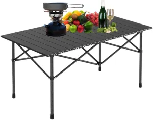 Portable Folding Camping Table, Roll-Up Aluminum Table with Carry Bag, Lightweight Design for Beach, Travel, and Outdoor Adventures Black 95×55×50cm/37×21×19.7in