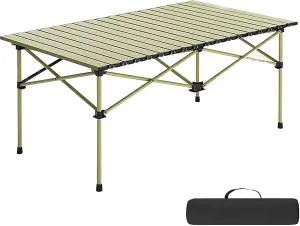 Portable Folding Camping Tables and Chair, Carbon Steel Beach Table with Carry Bag, Camping Essentials for Outdoor Picnic, Camp, Travel (Color : Beige Table, Size : 37.4x22.4x19.6in)