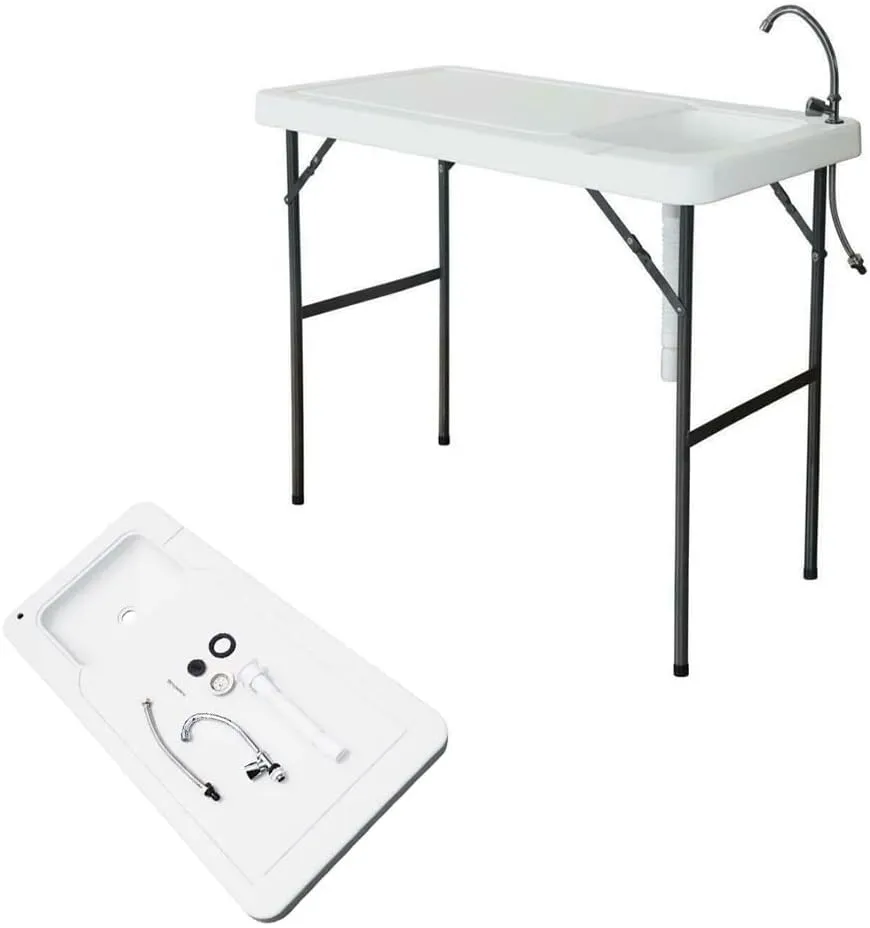 Portable Folding Fish Table, Fish Fillet Hunting Table Cutting Camping Fish Cleaning Table with Sink Faucet for Picnic Outdoor Gardening