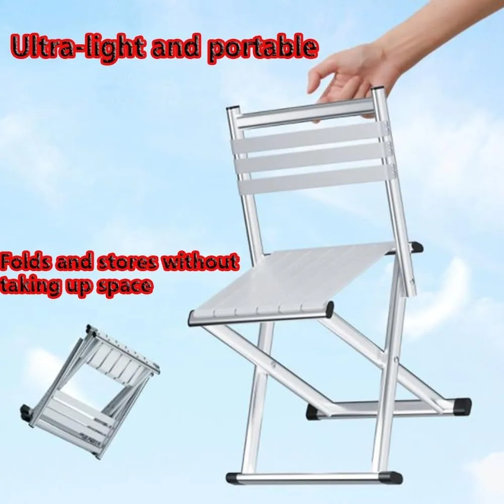 Portable Folding Fishing Chair W/Backrest, Multipurpose Camping Stool, Small Foldable Step Stool for Outdoor Hunting Travel, Gifts for Fisherman(Silver,Medium)