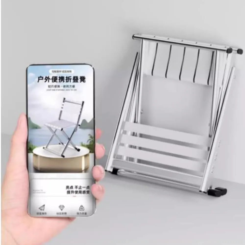Portable Folding Fishing Chair W/Backrest, Multipurpose Camping Stool, Small Foldable Step Stool for Outdoor Hunting Travel, Gifts for Fisherman(Silver,Medium)