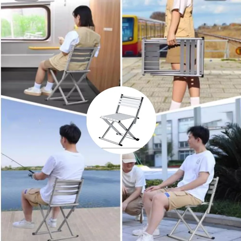 Portable Folding Fishing Chair W/Backrest, Multipurpose Camping Stool, Small Foldable Step Stool for Outdoor Hunting Travel, Gifts for Fisherman(Silver,Medium)