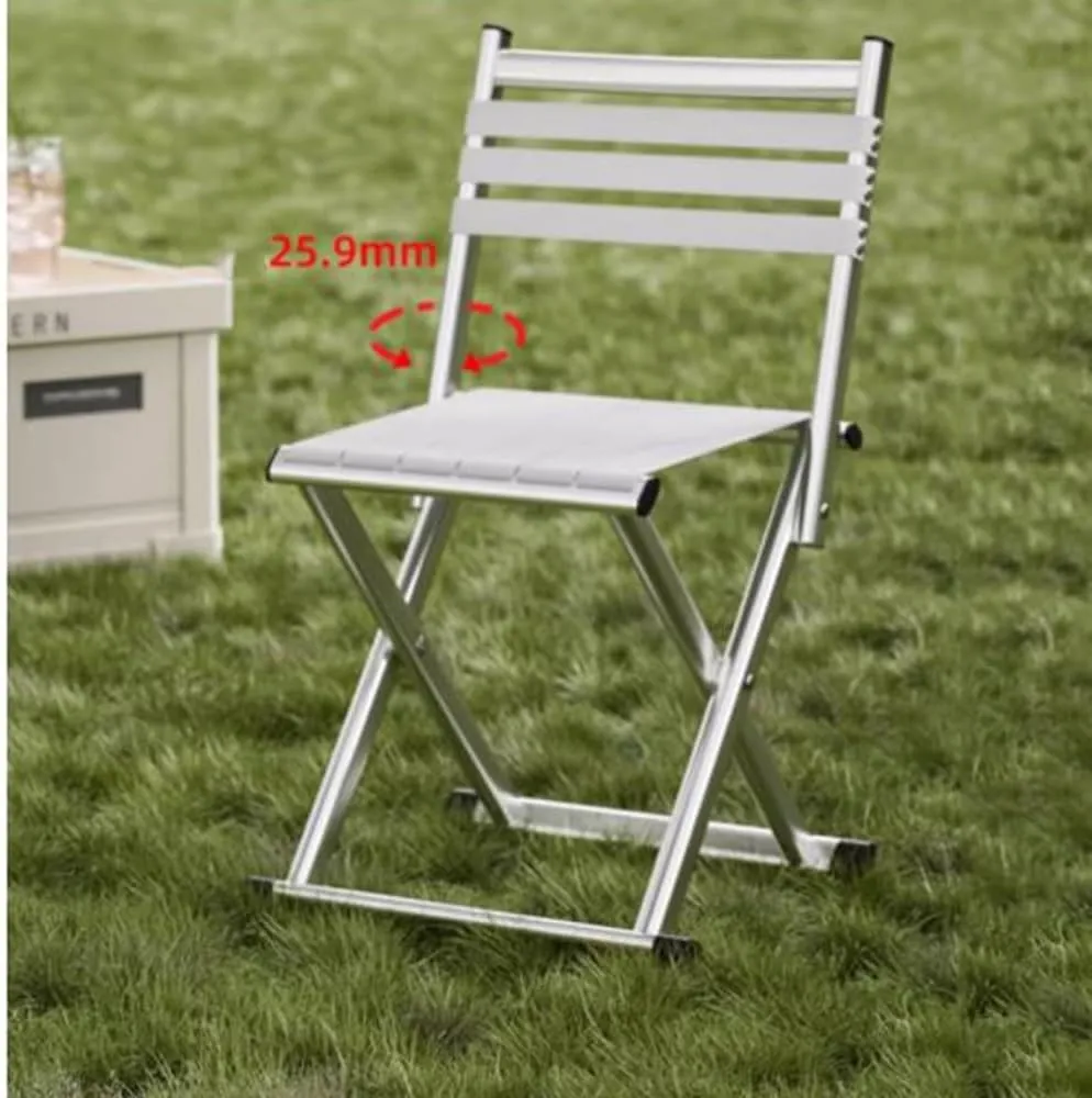 Portable Folding Fishing Chair W/Backrest, Multipurpose Camping Stool, Small Foldable Step Stool for Outdoor Hunting Travel, Gifts for Fisherman(Silver,Medium)