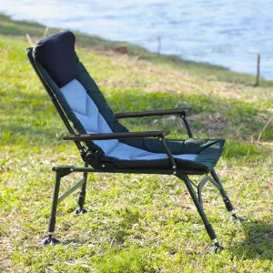Portable Folding Reclining Camping Chair for Indoor and Outdoor Activities, Adjustable Backrest & Foot Cup, Green/Black/Grey