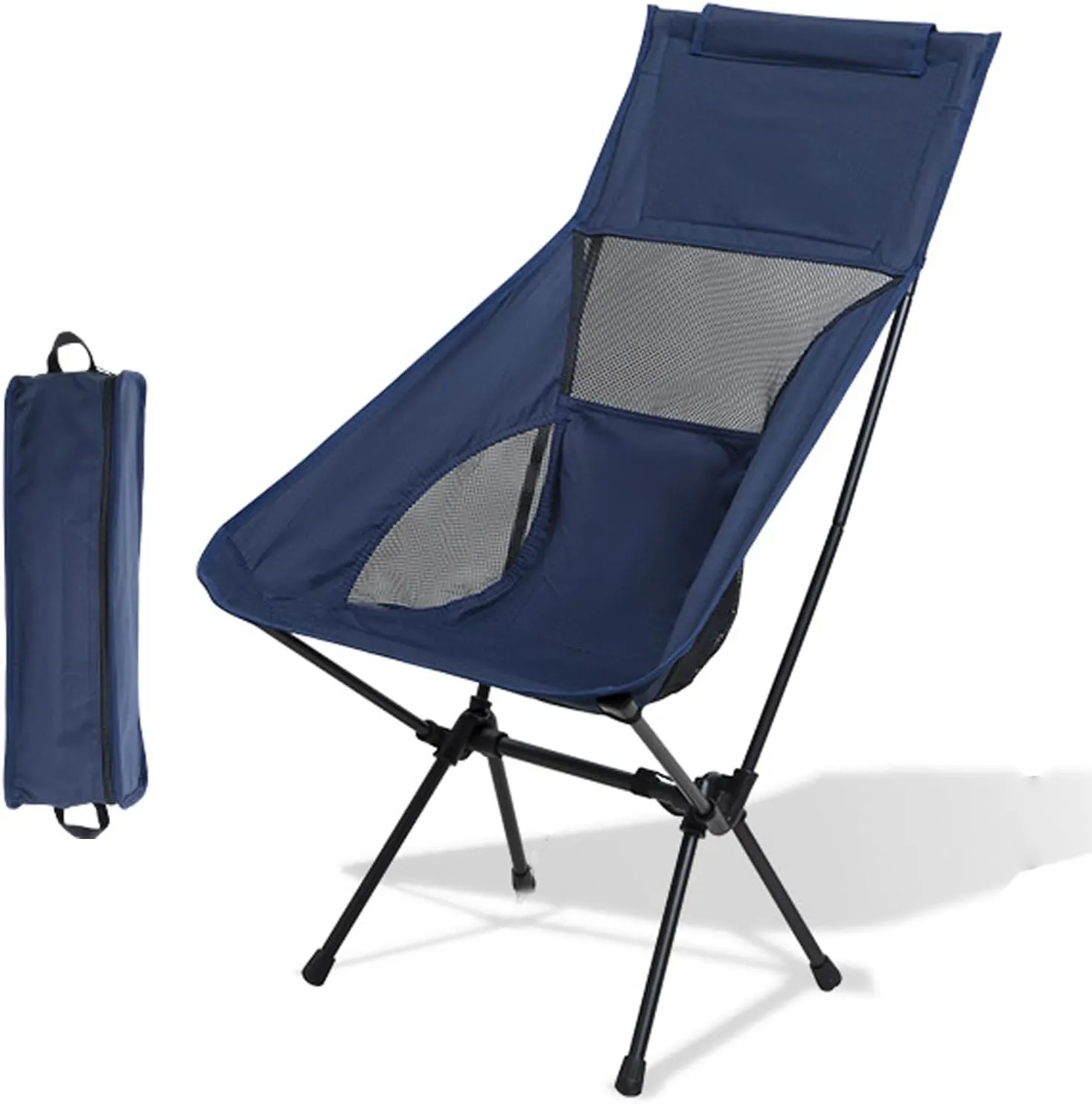 Portable High Back Camping Chair, Aluminum Frame Folding Camp Chair for Adults, Lightweight Compact with Carry Bag, Folding Backpacking Chair for Travel, Hiking, Beach, Fishing,Navy Blue