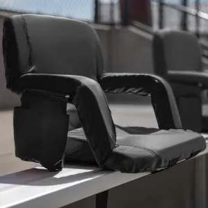 Portable Lightweight Reclining Stadium Chair-Black Padded Armrests, Back & Seat-Storage Pockets-Backpack Straps-Rear Zippered Compartment-Set of 2