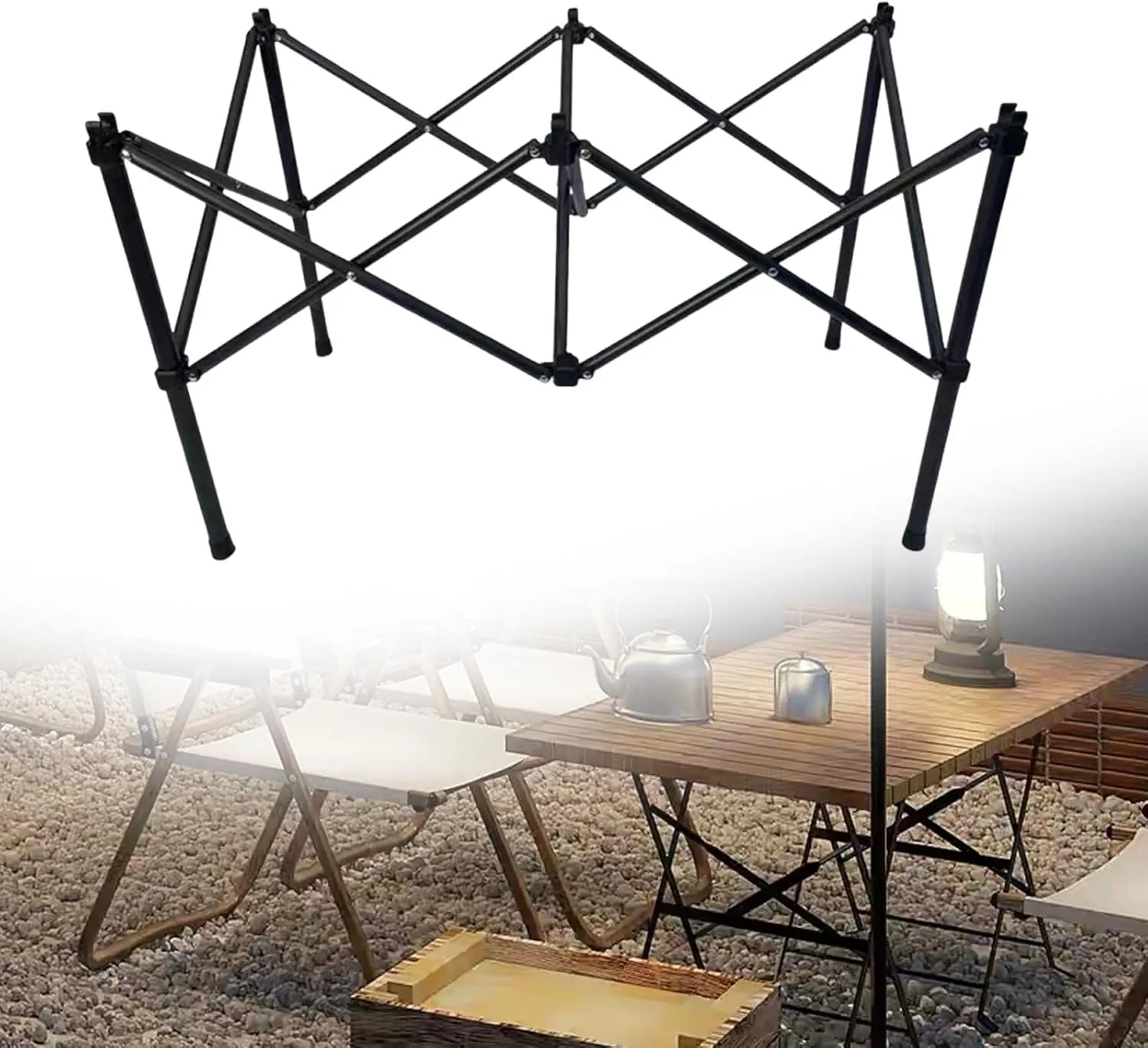 Portable Outdoor Picnic Table Stand, Foldable Camping Furniture Leg Holder, S, Black, Small