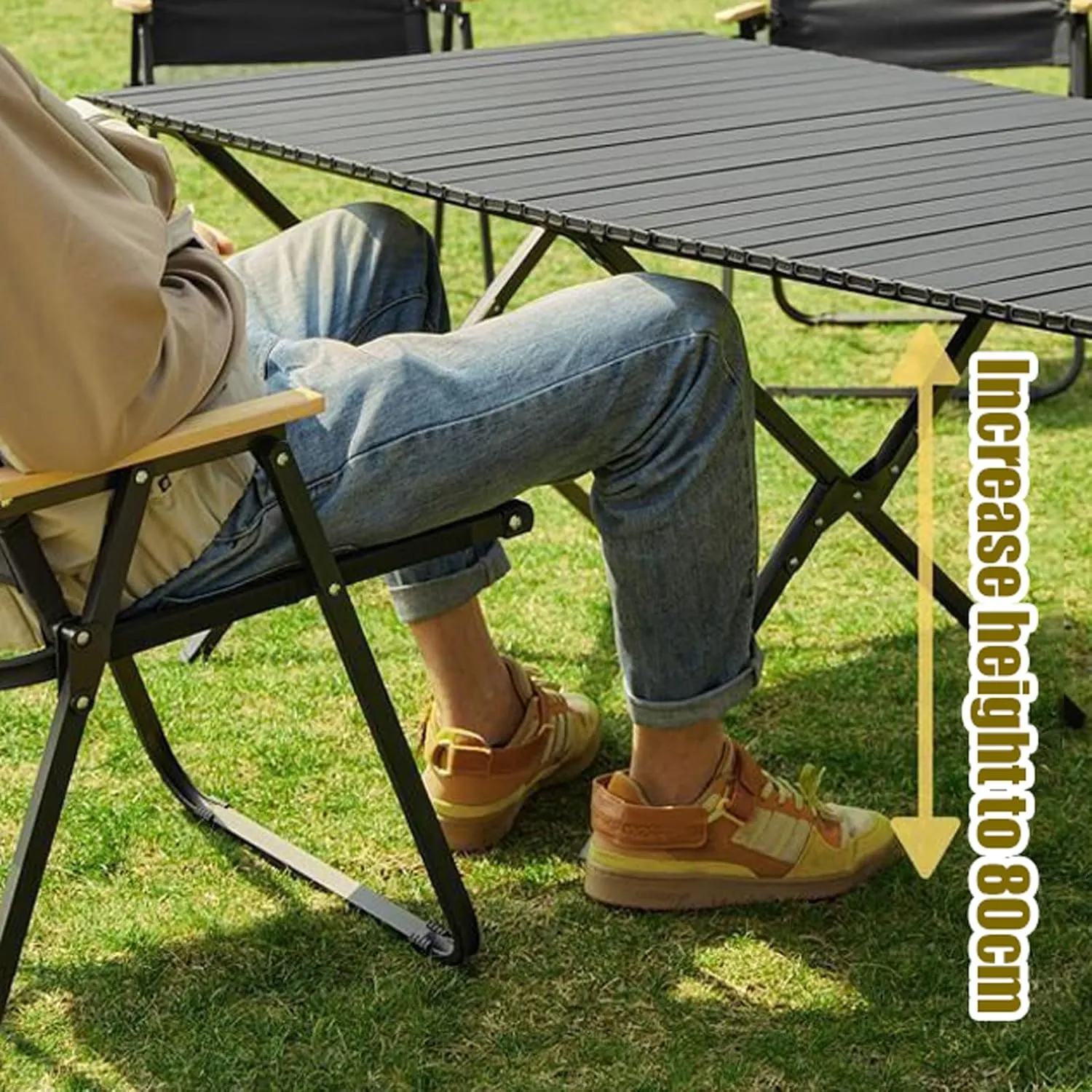 Portable Picnic Table Chairs Set, Folding Roll up Carbon Steel Camp Side Camping Lightweight Foldable Compact for Patio Beach
