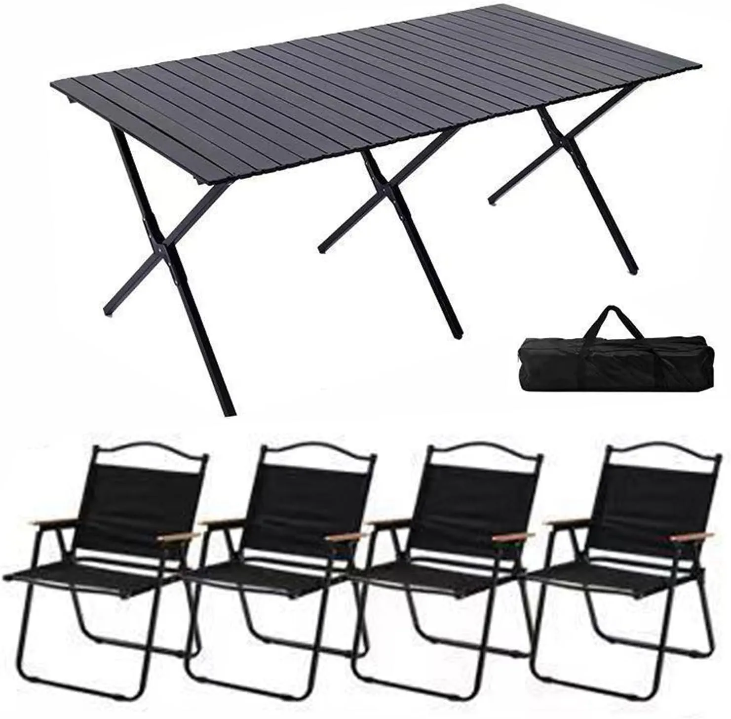Portable Picnic Table Chairs Set, Folding Roll up Carbon Steel Camp Side Camping Lightweight Foldable Compact for Patio Beach