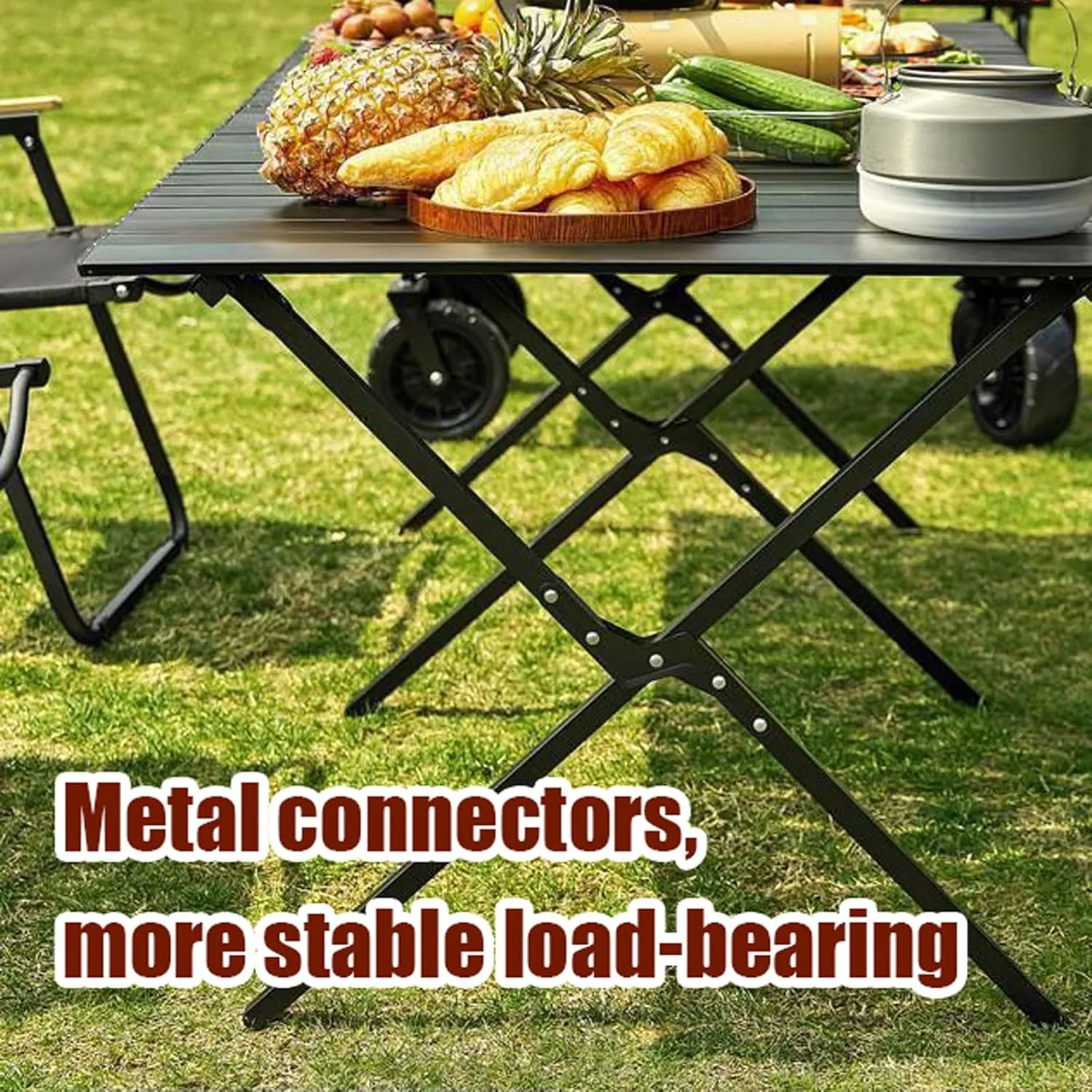 Portable Picnic Table Chairs Set, Folding Roll up Carbon Steel Camp Side Camping Lightweight Foldable Compact for Patio Beach