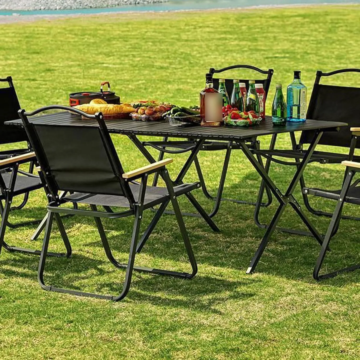 Portable Picnic Table Chairs Set, Folding Roll up Carbon Steel Camp Side Camping Lightweight Foldable Compact for Patio Beach