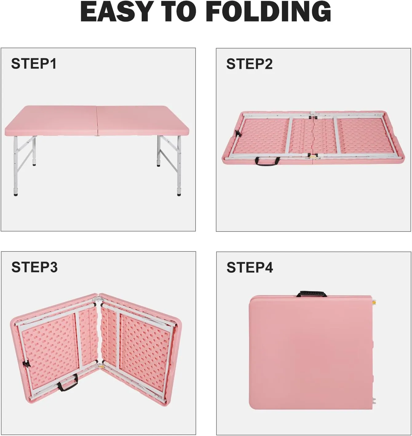 Portable Plastic Folding Table 4ft/6ft/8ft Heavy Duty White Black Picnic Dining Table Fold-in-Half for Camp Party Kitchen Indoor Outdoor