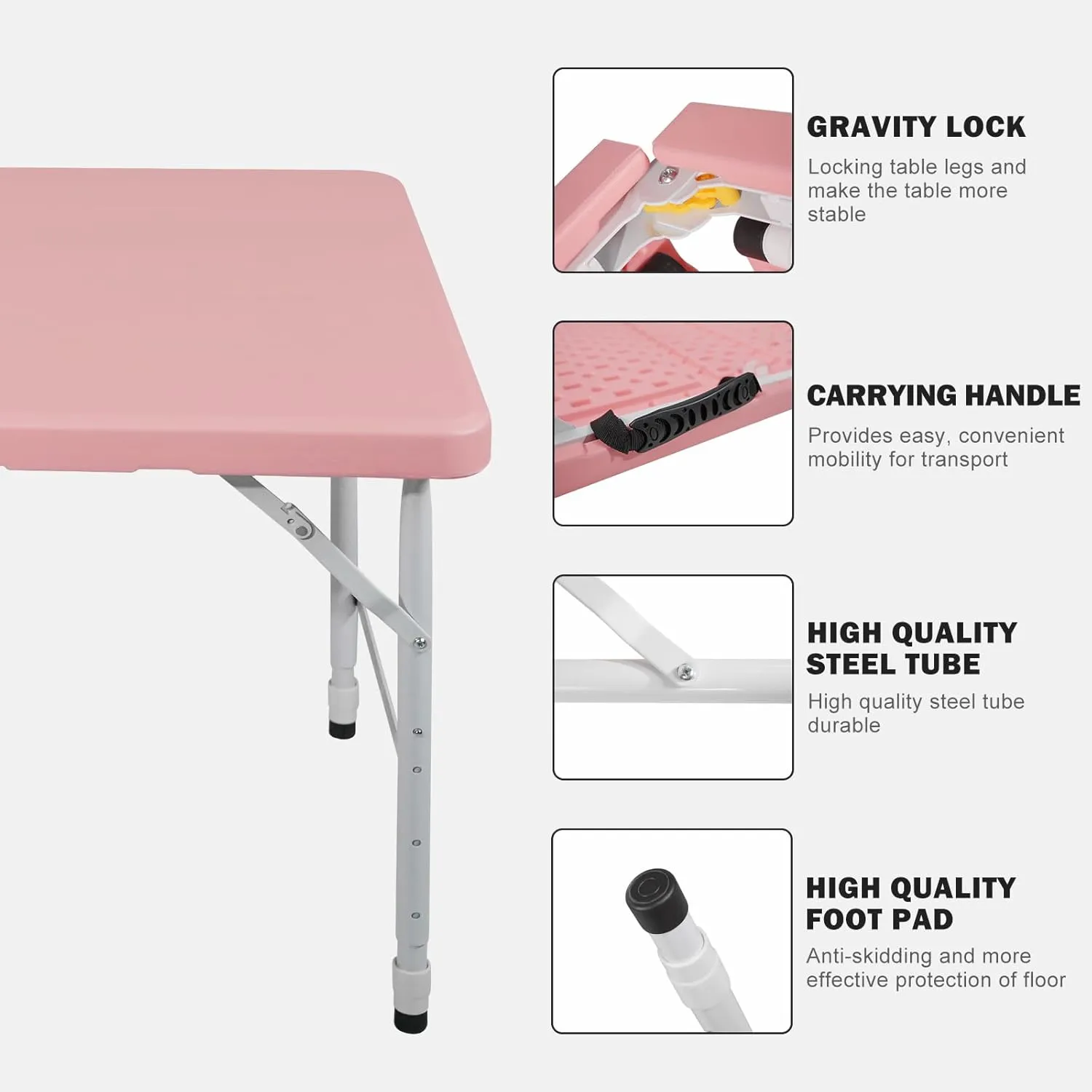 Portable Plastic Folding Table 4ft/6ft/8ft Heavy Duty White Black Picnic Dining Table Fold-in-Half for Camp Party Kitchen Indoor Outdoor